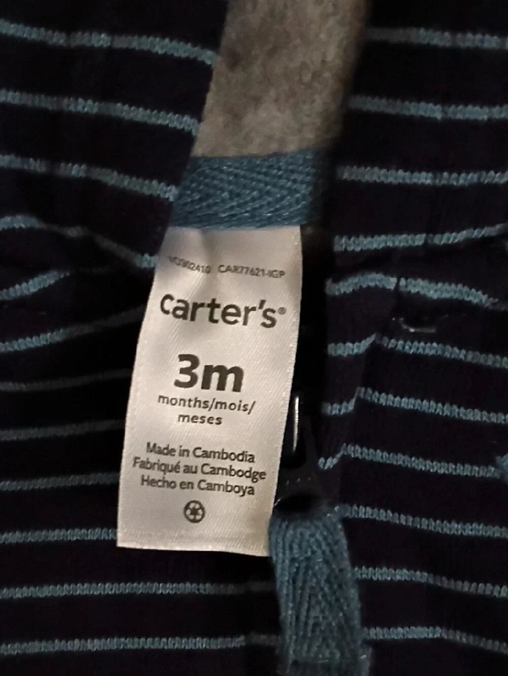 Carter's Navy and Light Blue Striped Hooded Footie with Bear Applique